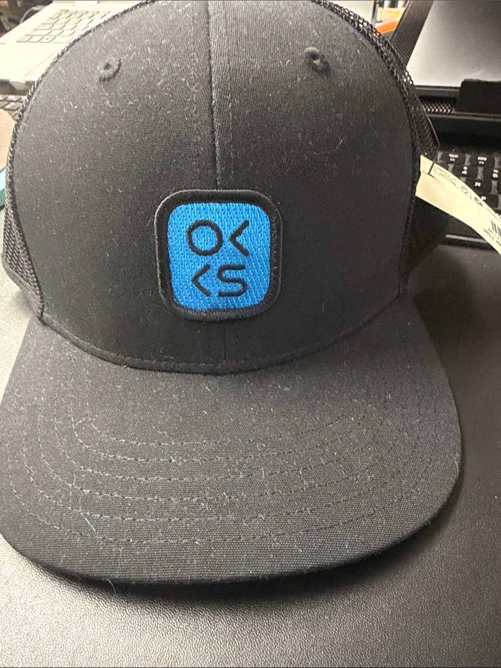 Outerknown Black Cap with Blue Logo Patch